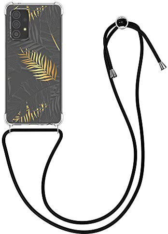kwmobile Necklace Case kompatibel mit Samsung Galaxy A52 / A52 5G / A52s 5G Hülle - Silikon Cover mit Handykette - Gelb Grau Transparent Dschungel