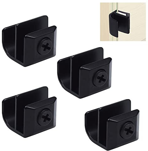 UFURMATE Glass Cabinet Door Knob, 4Pcs Black Zinc Alloy, Fit for 3-5mm Glass (Square)
