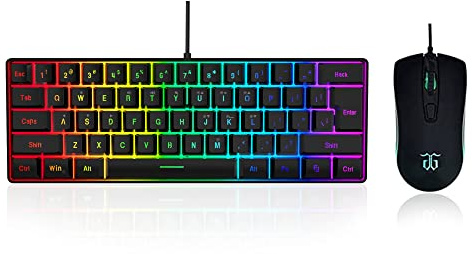 DGG Tastiera e mouse da gioco al 60%, set di tastiera e mouse piccolo, mini tastiera da gioco 61 tasti True RGB sensazione meccanica, per computer PC gamer
