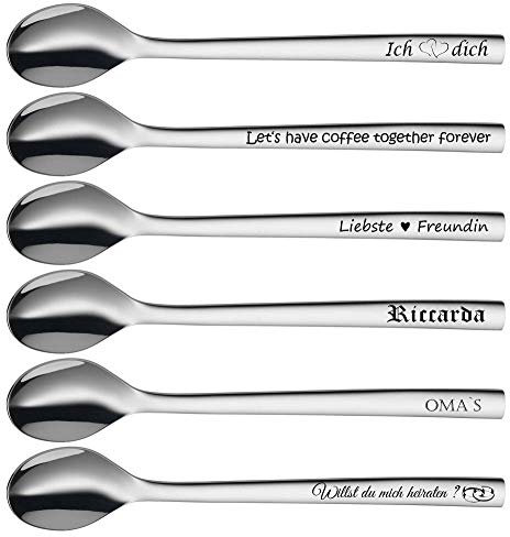 WMF Nuova Latte Macchiato Kaffee Löffel mit Gravur nach Wunsch Edelstahl 19cm (2er Set)