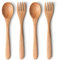 YFWOOD 4-teiliges natürliches Holz-Kinderbesteck, 2 x Kindergabeln, 2 x Kinderlöffel, Kinderutensilien-Set, Handpolieren, rutschfest, tragbar und ultraleicht