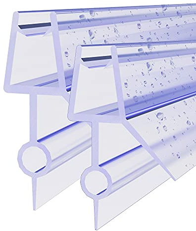 WITEN&NOCK Duschdichtung 2x100cm Glasstärke 5-6 mm Wasserabweiser Dichtung | Ersatzdichtung mit verlängertem Abtropfprofil für Duschkabine Dusche Glastür, Spaltmaß ca. 17mm, Transparentes PVC