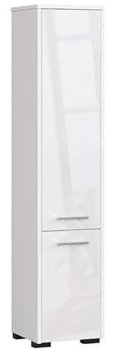 3xEliving KORALIA D2 Hochschrank, Badezimmerschrank in weiß/weiß Hochglanz 140x30x30