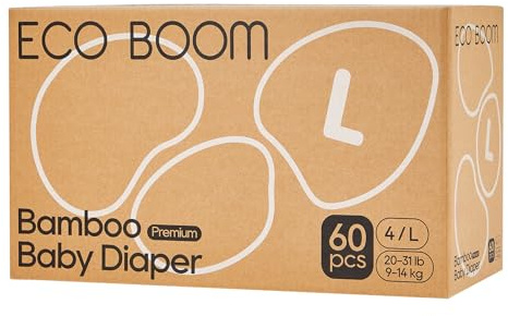ECO BOOM Diapers, Viscose from Bamboo Diapers, Natural Soft Disposable Nappies for Infant, Size 4 Suitable for 20 to 31lb (Large - 60 Count)