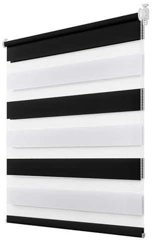 Deswell Doppelrollo Klemmfix ohne Bohren Schwarz-weiß B100 x H150 cm (Stoffbreite 96cm) Rollos für Fenster ohne Bohren für Fenster mit Lichtdurchlässig & Verdunkelnd/Höhe Stufenlos Verstellbar