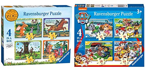 Ravensburger Zog 4 in Box (12, 16, 20, 24 Pieces) Jigsaw Puzzles for Kids Age 3 Years Up & Paw Patrol 4 in Box (12, 16, 20, 24 Pieces) Jigsaw Puzzles for Kids Age 3 Years Up