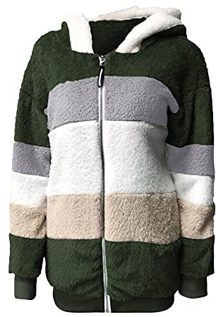 Fleecejacke Damen Winterjacke Teddy Fleece Mantel Dicker Warm Gefüttert Winter Kapuzenpullover Flauschig Plüschjacke Sweatshirt mit Kapuze und Taschen Reißverschluss Hoodies (#01A-Army Green, L)