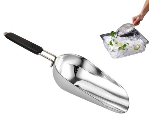 Stainless Steel 6 Ounce Ice Scoop With Good Grip Handle - Kitchen, Freezer, Dog Food, Popcorn Scoop - Dishwasher Safe