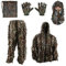 Tenue Camouflage Militaire Ghillie 3D Photo Animalière Chasse Gants Cagoule Ajustable pour Homme Femme (taille 1.8m-1.9m)