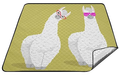 YOUJUNER Picknickdecke 200 x 200 cm, niedliches Lama-Lama-Alpaka-Picknick-Matte, wasserdicht, Stranddecke, tragbarer Outdoor-Teppich, Camping-Matte