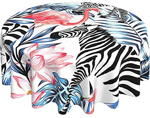 Tischtuch Exotisches Rosa Flamingo-Zebra Pflegeleicht Garten Tischdecke Glatt Wachstischdecke 152Cm Für Picknick Abendessen Jubiläum