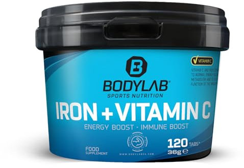 Bodylab24 Iron + Vitamin C 120 Tabletten, enthält 23mg Eisen und 100mg Vitamin C, Energy Boost - Immune Boost mit einer Kombination aus Eisen und Vitamin C in praktischer Tablettenform