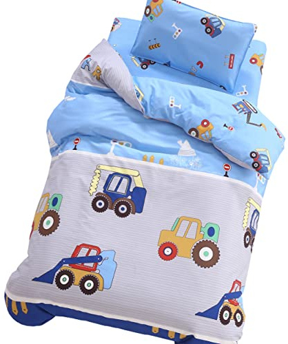 J-pinno Bettbezug- und Kissenbezug-Set, Motiv: Cars Bagger, Traktoren, Bulldozer, Jungen, Mädchen, Cartoon, Reißverschluss, 100 % Perkal-Baumwolle, für Kinderbett, Kleinkind, Bettwäsche, Dekoration,