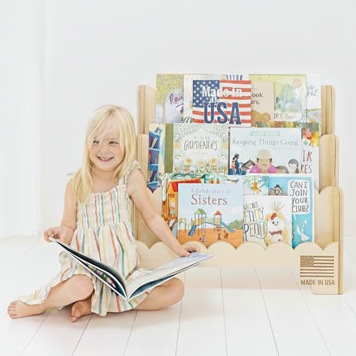 Fable Twig Kinder-Bücherregal aus Holz mit gewellten Kanten, 3-stöckig, Montessori-Stil, für Kinderzimmer oder Spielzimmer, Kleinkind-Bücherregal