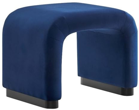 Modway Koda 24 Performance Velvet Upholstered Waterfall Stool or Side Table in Black Midnight Blue, 24 Inches