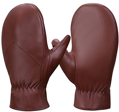 MGGMOKAY Fäustlinge Herren, Winter Warme Echtleder Schaffell handschuhe,Cognac,XL