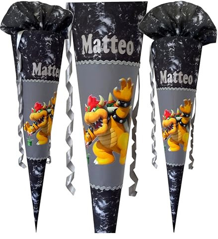 Schultüte Bowser passend zum ReflektBär/mit Name/für Jungen/Blitz/genähte/Wunschname