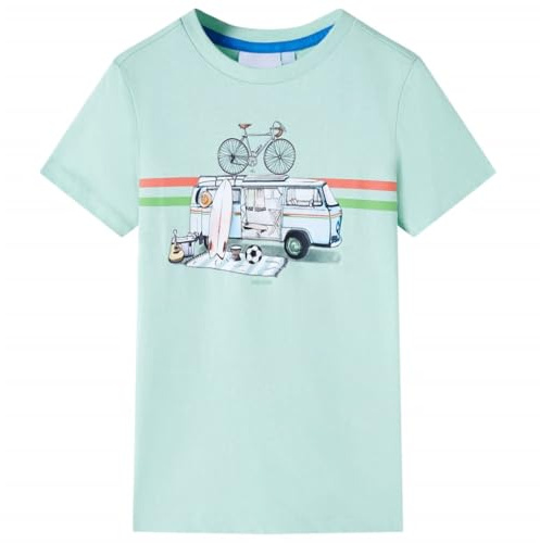 Kinder T-Shirt mit Bus-Aufdruck Kurzarm Shirt Kindershirt Helles Minzgrün 140