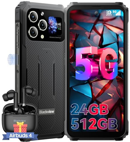Blackview BL8000 Téléphone Portable Incassable 5G, Dual écran Android 13 Téléphone Débloqué 512Go+24Go, 6.78FHD+/8800mAh/50MP+16MP/Dimensity 7050/NFC/Wifi 6/FM/GPS/Face ID/120Hz Smartphone Incassable