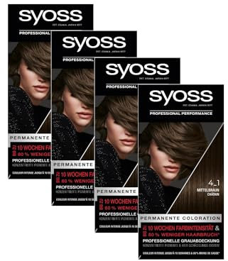 SYOSS Color Coloration 4_1 Mittelbraun Stufe 3 (4 x 115 ml), permanente Coloration für bis zu 10 Wochen Farbintensität und 70% weniger Haarbruch*