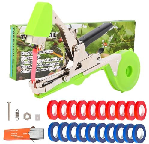 UCCOSSO Plant Tying Machine - Efficient Gardening Tool with Green Tape and Plant Tape Gun for Quick and Easy Vining of Tomatoes Peppers Cucumbers and More(Green)