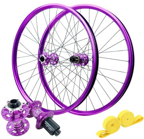 ZECHAO Mountainbike 26/27,5/29 Zoll Laufradsatz,32 Löcher Steckachse Vorne 15X110mm Hinten 12X148mm 4 Lager Sechs Nagel Scheibenbremsen Fahrradräder Wheelset(Purple-HG,26inch)