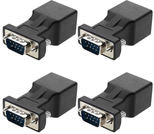 Plawee Paquet de 4 Extensions VGA Mâle vers RJ45 CAT5 CAT6 20M Adaptateur de Câble Réseau Port COM vers Convertisseur de Port Ethernet LAN