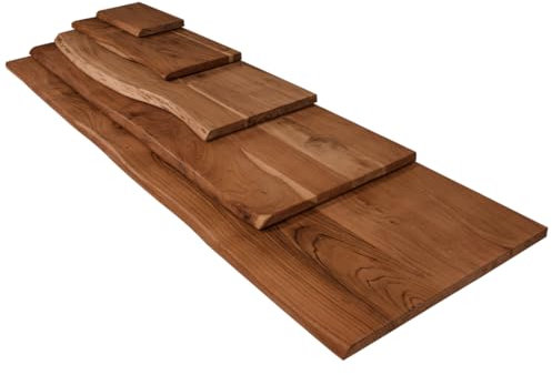 trelevo Holzplatte 220x60 cm, Akazienholz massiv 26mm, nussbaumfarben, Zuschnitt nach Maß, Baumkantenplatte für Bastler und Heimwerker