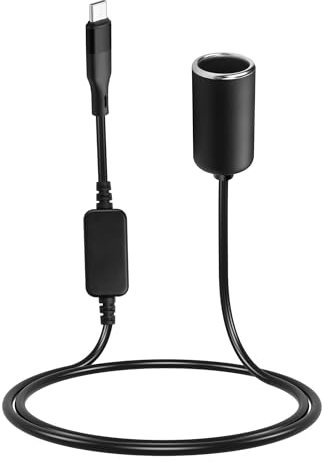 CERRXIAN 3.2ft USB C Male to 12V 18W Cigarette Lighter Socket Adapter Power Cable for Dash Cam,Radar Detector, GPS, Car Led Light Strips, and Other Automotive Electronics