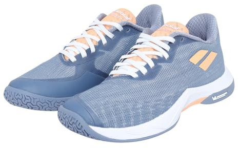 Babolat Shadow Spirit 2 Badmintonschuhe für Damen, Grau/Koralle, ideal für Badminton, Squash, Tischtennis, Volleyball, dynamische Dämpfung, geringes Gewicht, Komfort, atmungsaktiv und flexibel,