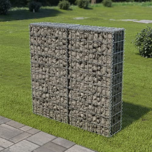 Homgoday Mur à Gabion avec Couvercles Acier Galvanisé 100x20x100 cm, Mur à Gabion de Jardin, Panier de Gabion Clôture de Extérieur pour Terrasse, Arrière-Cour, Pelouse