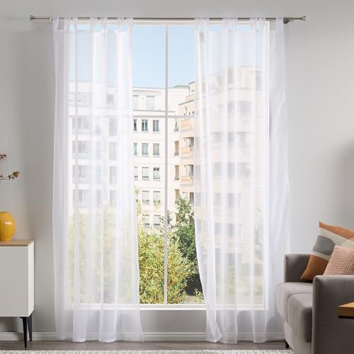 Level One Gardinen 2er Set Vorhänge Weiß Transparent 235 x 140 cm - durchsichtige, lichtdurchlässige Schlaufenschals für Wohnzimmer, Kinderzimmer, Schlafzimmer, Büro
