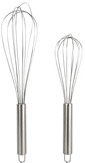 Zenker Set of 2 Wire Whisks, Stainless Steel, Medium & Large | Manual Egg Baking Tool, Pack of 2 Balloon Whisks for Cooking Whisking Beating & Stirring, Round Handle & Hanging Loop, Silver