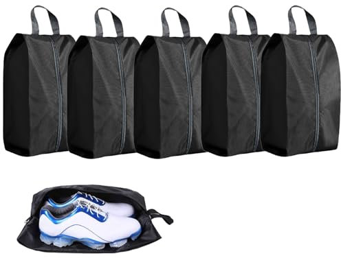 Schuhtasche 5er Set,Schuhbeutel für Reise,Oxford, wasserdicht, staubdicht Schmutzabweisender Geruchsdichte Schuhtasche,Reise-Zubehör,Trennung Von Schuhen Kleidung Reisezubehör Schwarz