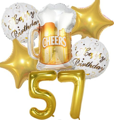 Feelairy Luftballon 57. Geburtstag Gold, 7 Stück, Ballon, Bierflasche Deko, Unisex-Erwachsene