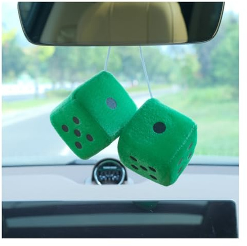 Wisafory Auto Würfel 1 Paar Plüschwürfel Unschärfe Würfel für Rückspiegel flauschig Auto Zubehör Würfel für Rückspiegel-Anhänger Auto Innenausstattung Hänge Ornament Autodekoration Grün