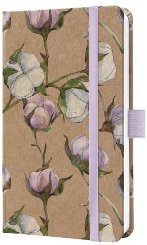 SIGEL J6804 Wochenkalender 2026 A6, braun, flieder Cotton Fields Hardcover aus Kraftpapier, Gummiband, Stiftschlaufe, 174 Seiten, vegan, Buchkalender, Terminplaner Kalenderbuch Jolie