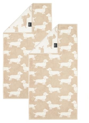 2 Stück Cawö We Love Dogs Handtücher 6246-33 Dackel Natur 50x100