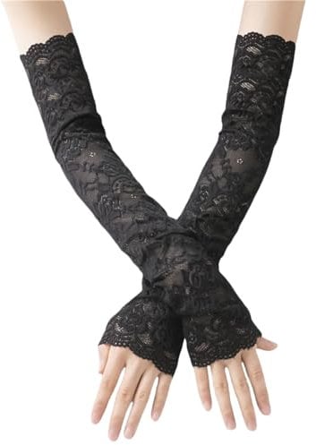 WANTUSHUI Spitze Armstulpen für Damen,Lange Fingerlose Armstulpen Spitze Hochzeithandschuhe,Brauthandschuhe,Florale Spitzenhandschuhe,Armstulpen Damen Sommer,Arm Stulpen​(Schwarz, Einheitsgröße)