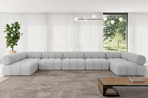 ALTDECOR Modulares Sofa Ecksofa in U-Form Corner modular Sofa Eckcouch Couch Wohnlandschaft Cauchsofa Polstersofa Garvo-U3-475x190x70 cm Hellgrau