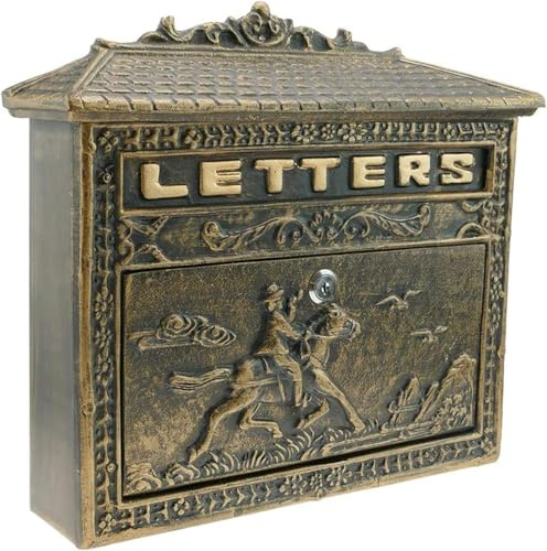Vintage Briefkästen Briefpost Briefkasten Antik Oxid Farbe Gusseisen Für Wandhalterung Pferd Abschließbar, Black,golden, Vintage Golden