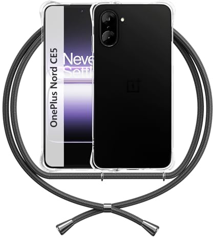 ANFAIRLACE Handykette Hülle Kompatibel mit oneplus Nord CE 5, Schwarz | Handyhülle mit Band Anti-Gelb TPU Transparent Silikon Schutzhülle Klar Case