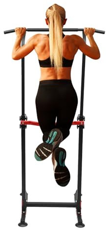 Czyurachel Barra per trazioni autoportante, regolabile in altezza – 165 – 210 cm, stazione di potenza per torre fitness, attrezzatura per il fitness, portata 150 kg, nero/rosso