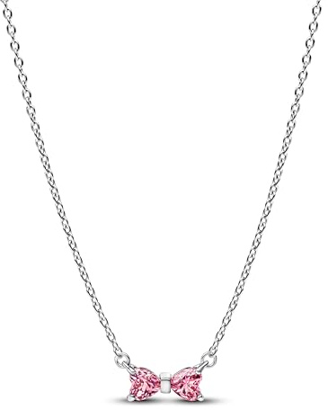 PANDORA Collana da donna con fiocco rosa, argento 394235C01-45