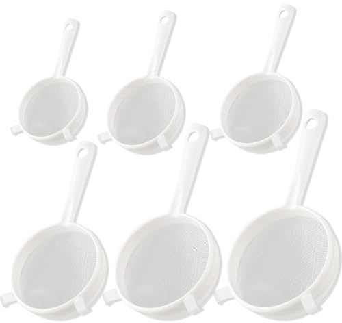 Lot de 6 passoires de cuisine en plastique avec poignées antidérapantes - Passoire à double oreilles avec tamis en 6 tailles - Pour légumes, fruits, café, jus