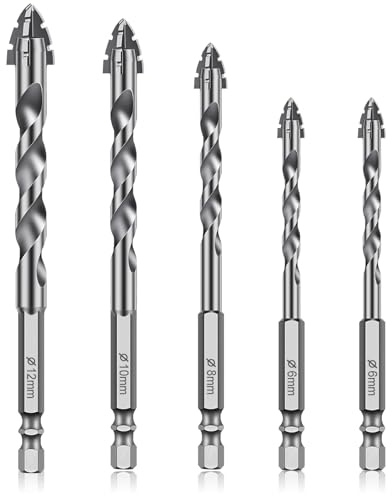 5PCS Masonry Tile Drill Bit Sets, Hex Metal Drill Bits (6/6/8/10/12mm)