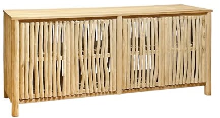 Meubletmoi Anrichte/Bahut L. 180 cm, 4 Türen aus massivem Teakholz und Treibholz, hell, luftig – natürlicher und exotischer Stil – Mariano