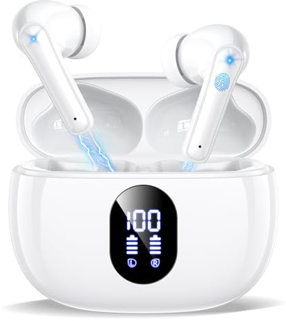 ZZU Wireless Earbuds, Bluetooth Ear Buds with Big Bass Stereo Sound, 48 Hours Playtime, Lightweight in-Ear Fit Earphones, IPX7, Hands-Free Calls with AI for iPhone, Android, Pad, Sports, Workout