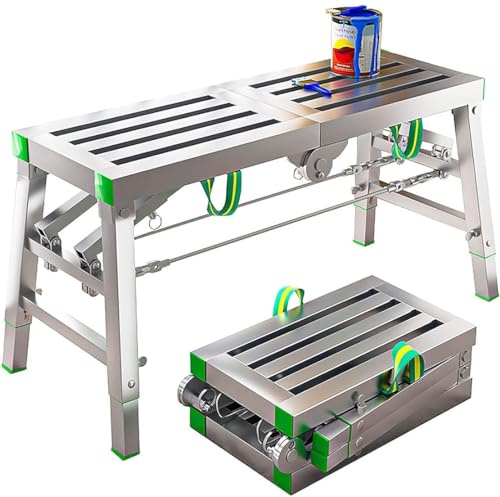 Plataforma de trabajo de altura ajustable, escalera plegable de aluminio para limpieza de techo y pintura