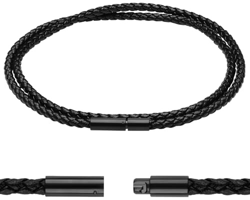 Luxeu Lederband für Ketten, 3mm Geflochten Lederkette, Echtleder Kette Schwarz, Lederkette Herren Ohne Anhänger, Lederhalsband für Männer und Damen, DIY Handwerk (Lang 50cm)